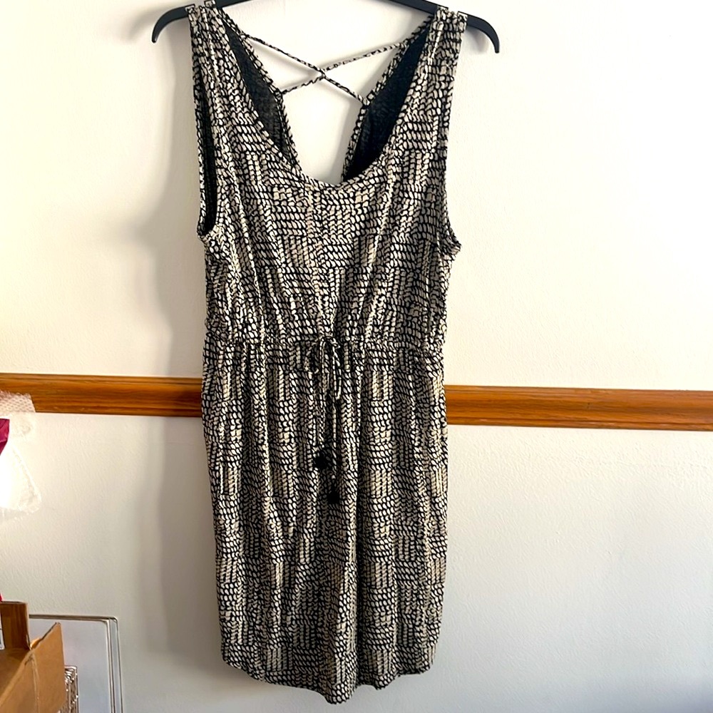 Lucky Brand Linen Blend Black and Tan Dress Size Large NWT